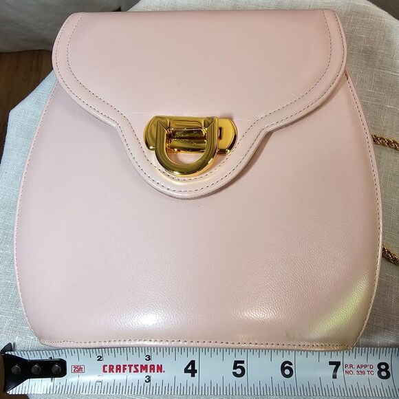 Vintage Frenchy of California Pink Leather Shoulder Bag Purse w Gold Chain Strap - Picture 7 of 9